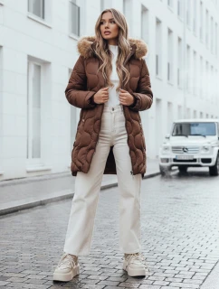 Dámská zimní bunda prošívaná s kapucí hnědá Dstreet model 21990523 - FashionStreet