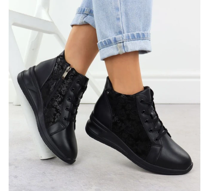 Dámské květované kožené boty na černé model 21905415 - FILIPPO