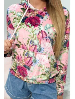 Velurová mikina s kapucí růžový