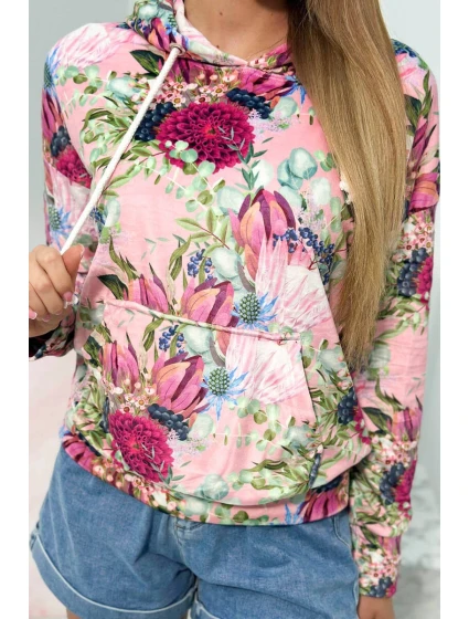 Velurová mikina s kapucí růžový