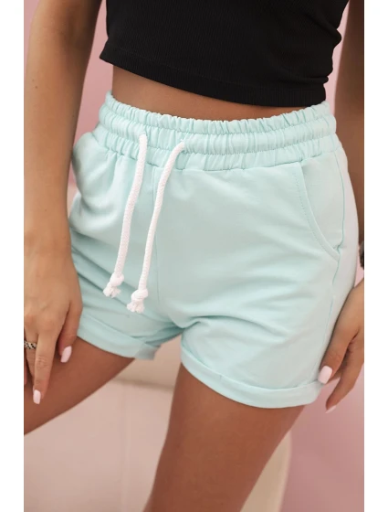 Dámské bavlněné šortky s gumou a zavazováním v pase mátové