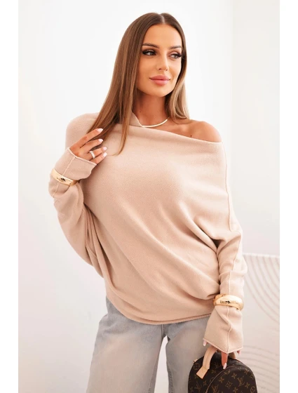 Dámský asymetrický model 22281545 svetr z viskózy béžový - K-Fashion Dámský asymetrický model 22281545 svetr z viskózy béžový - K-Fashion