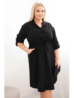 Dámské šaty z viskózy Plus Size s knoflíky a vázáním v pase černá