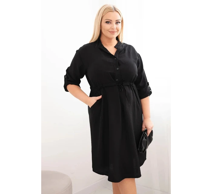 Dámské šaty z viskózy Plus Size s knoflíky a vázáním v pase černá