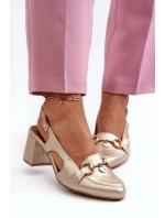 Kožené sandály na podpatku model 21659451 Zlaté - Maciejka