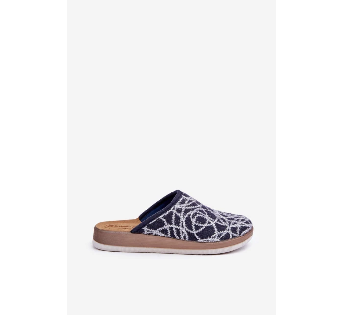 Lesklé dámské pantofle model 21681281 tmavě modré - Inblu