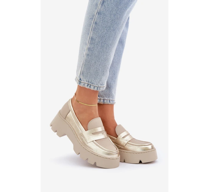 Kožené Dámské Mokasíny Na Platformě A Plochém Podpatku Panteří Zazoo 20191 Zlaté Kožené Dámské Mokasíny Na Platformě A Plochém Podpatku Panteří Zazoo 20191 Zlaté