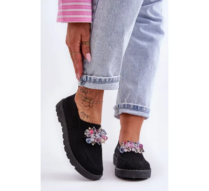 Dámské Slip-on Tenisky s Kameny Černá Simple Dámské Slip-on Tenisky s Kameny Černá Simple