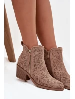 Dámské kotníkové boty ve stylu kovbojek na podpatku S.Barski – béžové