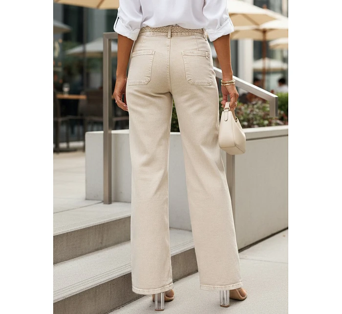 Jeansy damskie wide leg z wysokim stanem beżowe model 22120950 - FashionStreet