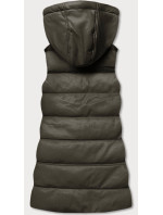 Teplá dámská vesta v army barvě z eko kůže model 17505498 - HONEY WINTER