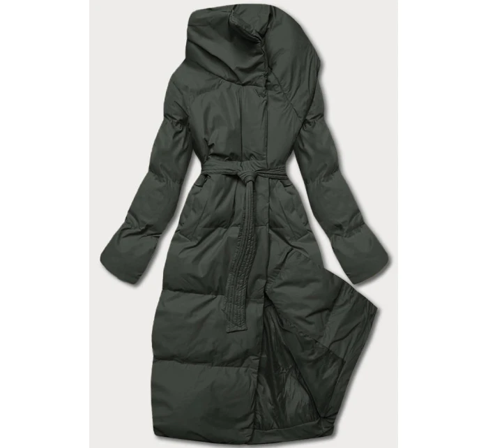 Dámská zimní přeložená obálková bunda v army barvě (5M737-136)