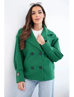 Dámská krátká dvouřadová bunda s límcem zelená