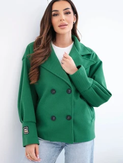 Dámská krátká dvouřadová bunda s límcem zelená