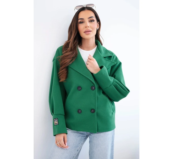 Dámská krátká dvouřadová bunda s límcem zelená