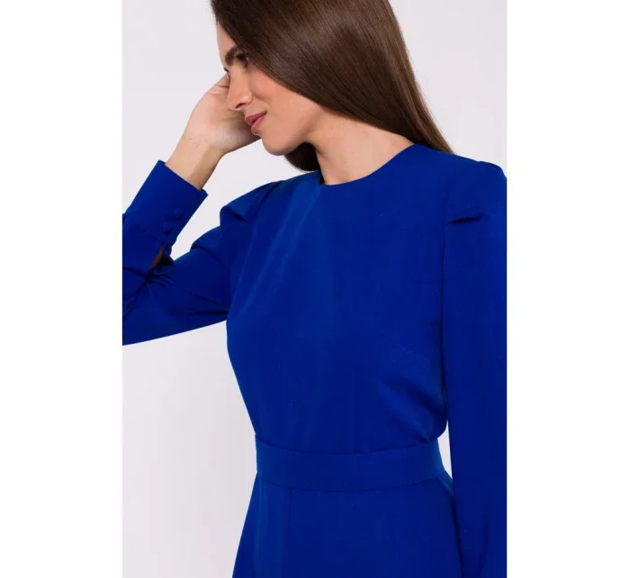 S378 Rozšířené šaty s páskem - královská modř