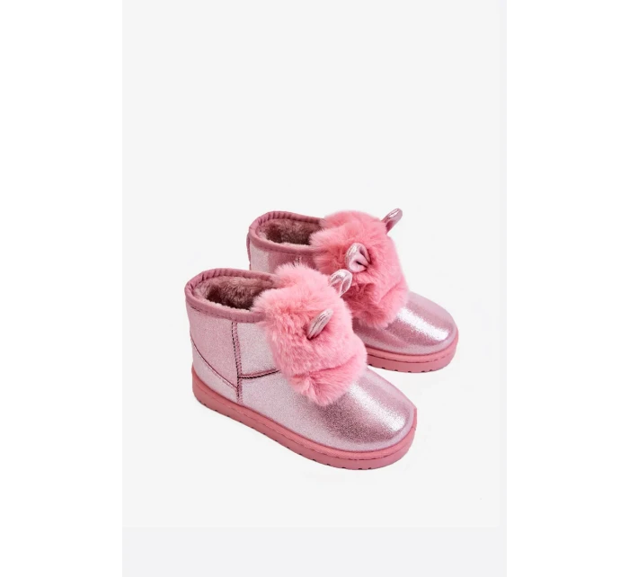 Dívčí Sněhové Teple Boty S Kožešinou S Ušima Růžový Betty