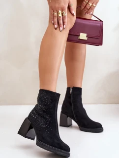 Zateplené Dámské Kotníkové Boty Na Podpatku S Ozdobou D&A MR880-130 Černé