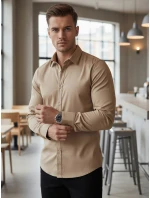 Pánská košileSLIM FIT elegantní hladká béžová FashionStreet DX2681 Pánská košileSLIM FIT elegantní hladká béžová FashionStreet DX2681