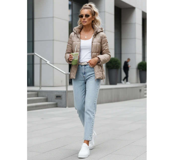 Dámská prošívaná bunda s kapucí béžová FashionStreet TY5585