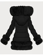 Elegantní černá bunda pro přechodné období s kožešinou model 21422869 - S'WEST
