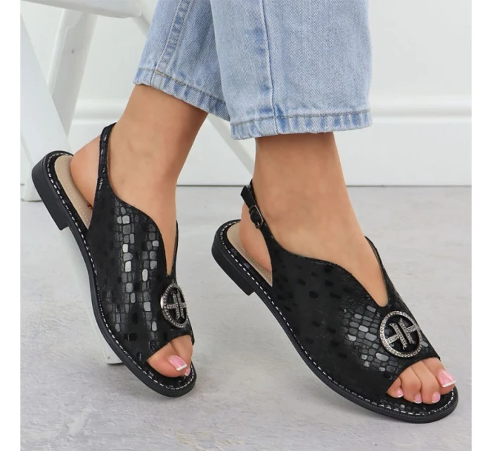 Dámské černé kožené sandály S.Barski KV51-094 Dámské černé kožené sandály S.Barski KV51-094