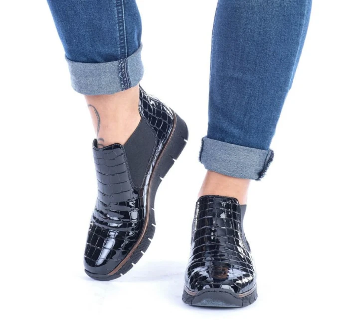 Kožené boty z hadí kůže Rieker W R474 černé Kožené boty z hadí kůže Rieker W R474 černé