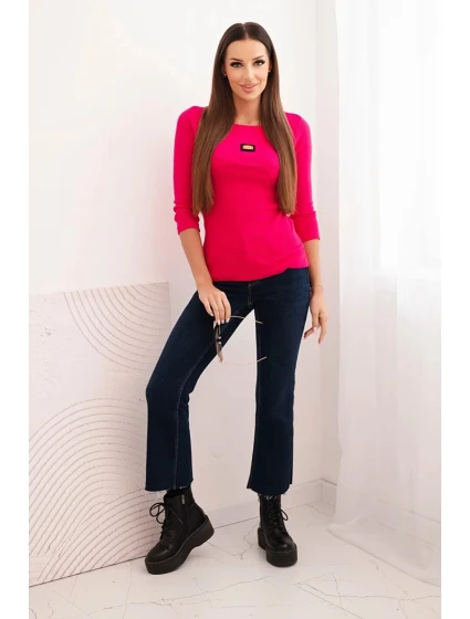 Dámská pruhovaná halenka s 3/4 rukávem a ozdobnou nášivkou fuchsie