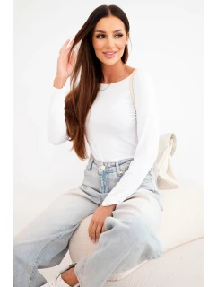 Dámská viskózová blůza s širokým výstřihem a dlouhým rukávem bílá