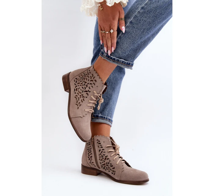 Dámské Prodyšné Šněrovací Botky Zazoo 2871 Beige