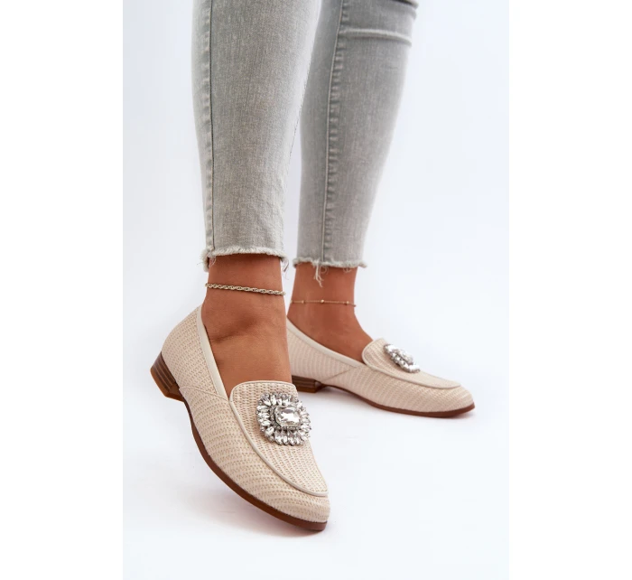 Dámské mokasíny na ploché podrážce s přezkou béžové D&A MR38-676