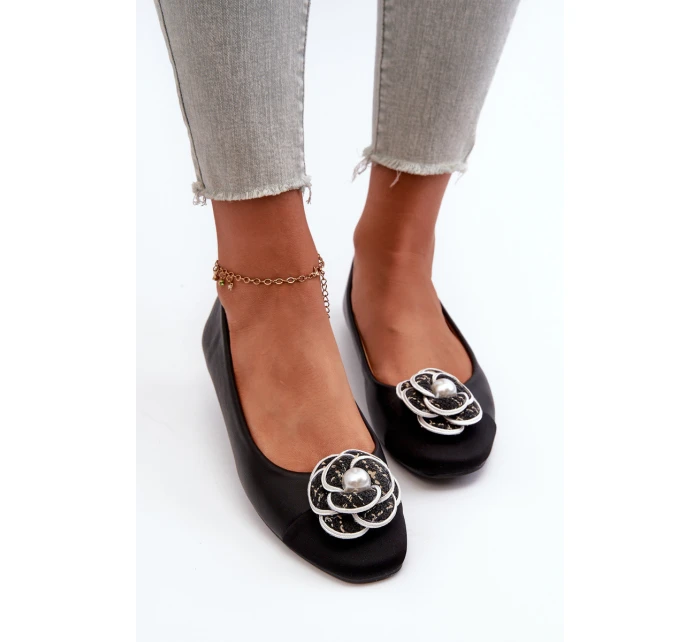 Dámské baleríny z ekologické kůže s ozdobným černé model 21666316 - Boto