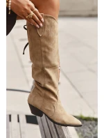 Oceplené cowboy boty na podpatku z eko semiše béžové Jovianne