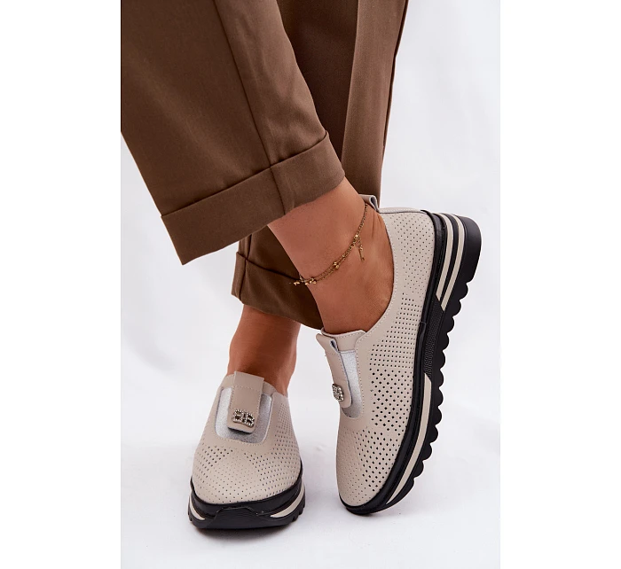 Dámské pohodlné boty z pravé kůže S.Barski LR61-7092 Béžové