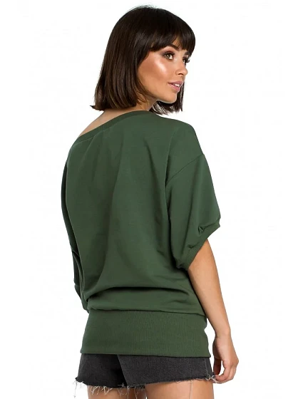 model 18001814 Halenka nadměrné velikosti se zavinovacími detaily vojensky zelená - BeWear model 18001814 Halenka nadměrné velikosti se zavinovacími detaily vojensky zelená - BeWear