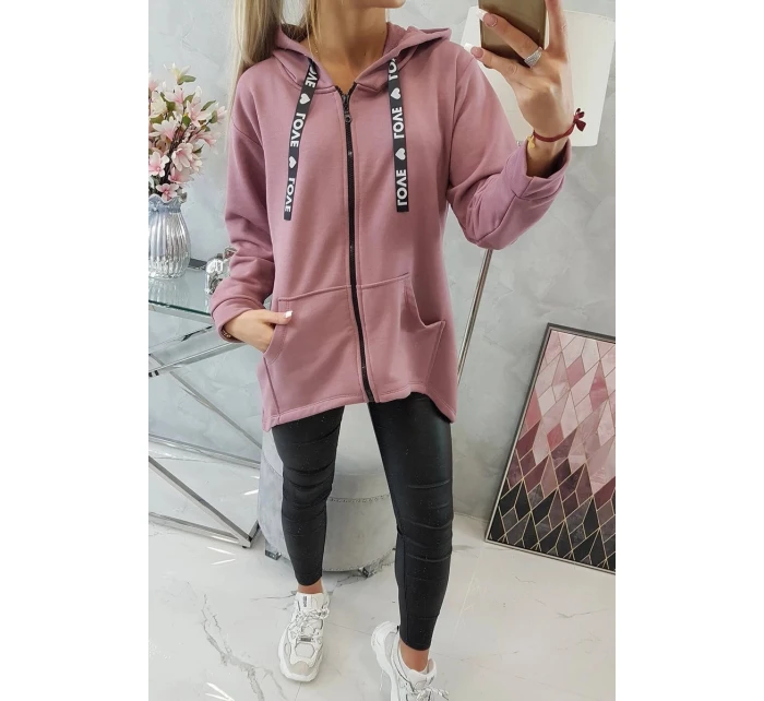 Mikina s delšími zády a kapucí tmavě růžová