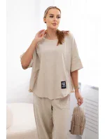 Bavlněný komplet halenka + kalhoty béžový Bavlněný komplet halenka + kalhoty béžový