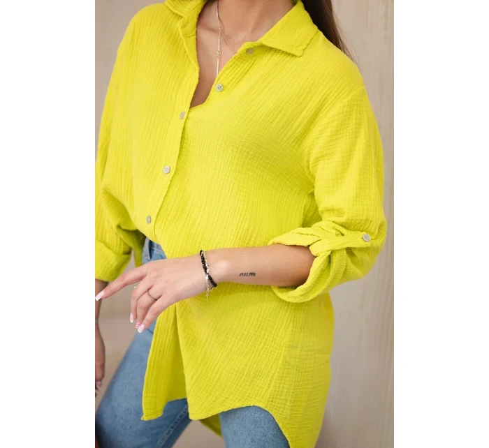 Bavlněná mušelínová košile oversize kiwi