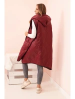 Dámská prošívaná vesta Plus Size s kapucí na zip bordová