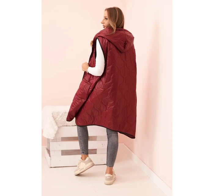 Dámská prošívaná vesta Plus Size s kapucí na zip bordová