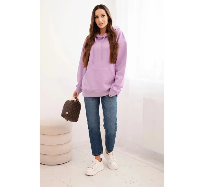 Dámská mikina s kapucí a klokaní kapsou z bavlny fialová