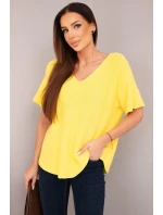 Dámská svetr s krátkým rukávem a výstřihem do V žlutá