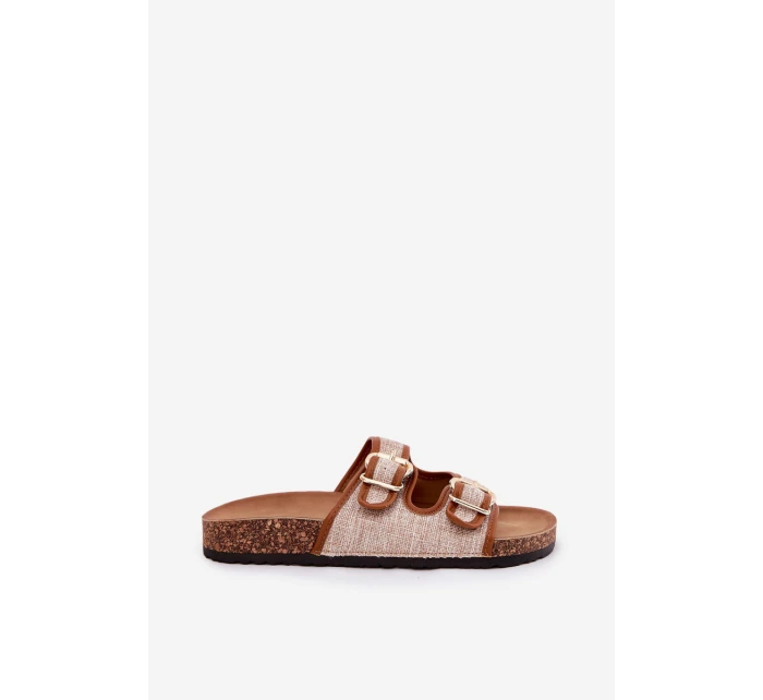 Materiálové dámské pantofle na korkové platformě s přezkami Camel Osoffe