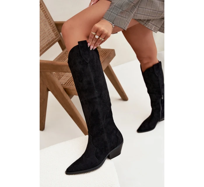 Zateplené Kůže Bota Kovbojky Na Podpatku Z Eko Černé model 21710814 - Boto Zateplené Kůže Bota Kovbojky Na Podpatku Z Eko Černé model 21710814 - Boto