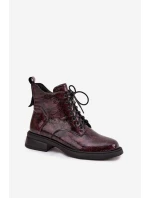 Lakované kožené dámské boty na klínu model 21713850 bordó - D&A