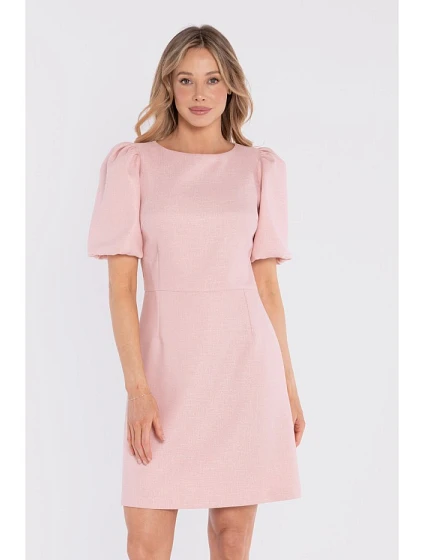 Mini šaty s rukávy broskvové model 22152220 - STYLOVE