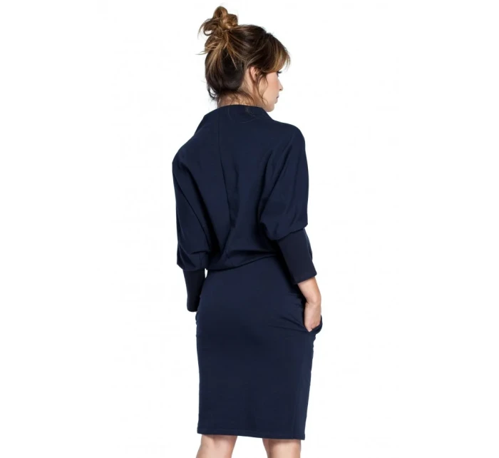 B032 Šaty s kimonovými rukávy - tmavě modré