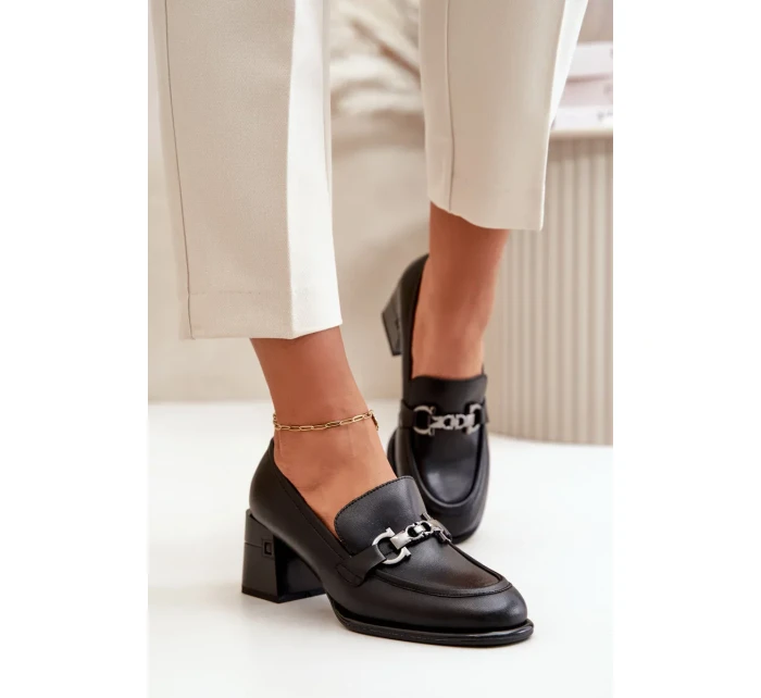 Elegantní Kožené Polobotky Dámské Na Podpatku Černé Vinceza