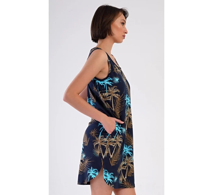 Dámská noční košile na ramínka Tropicana Tmavě modrá vzor - Vienetta