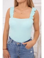 Halenka bez ramínek s volánky v mátové barvě Halenka bez ramínek s volánky v mátové barvě